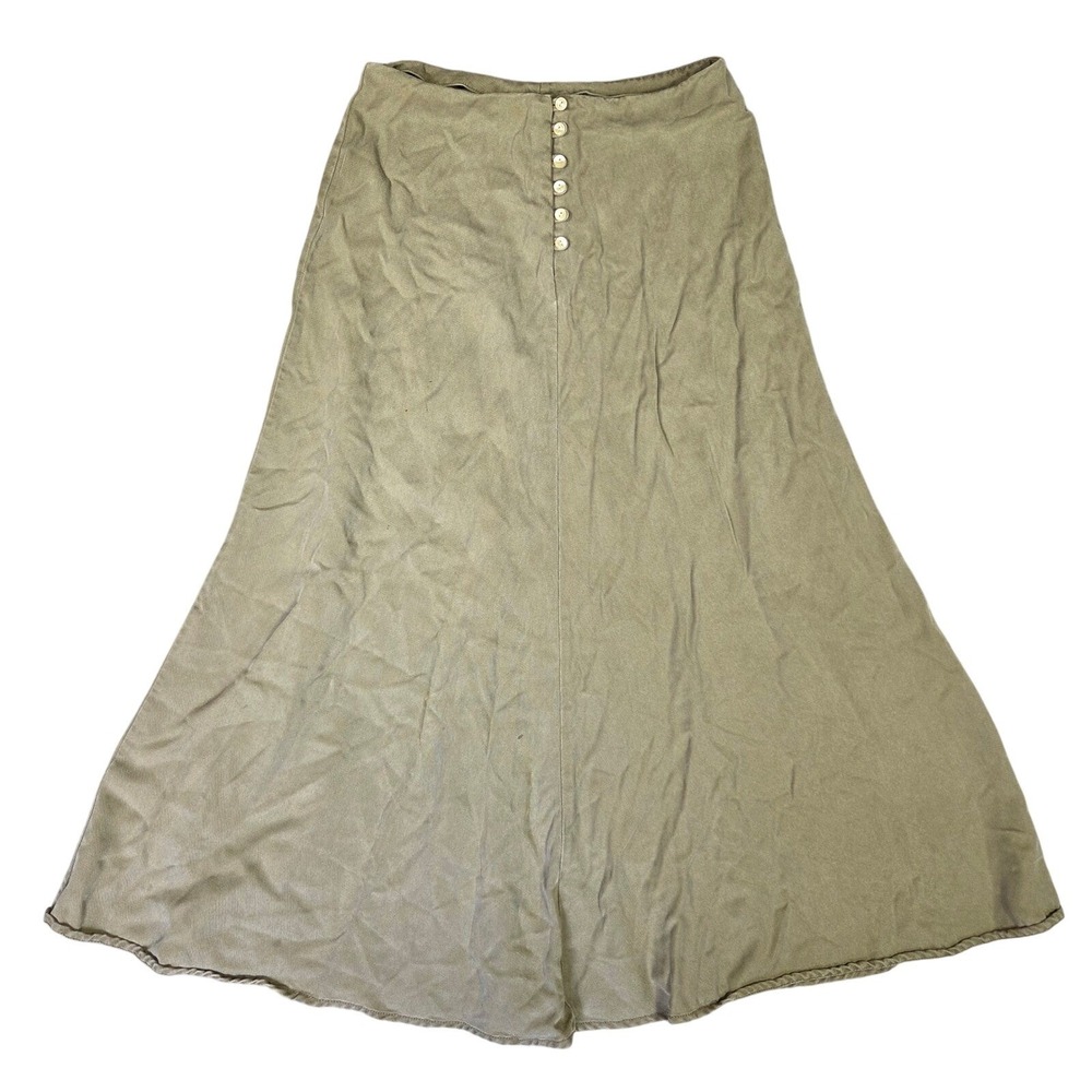 J. Jill Olive Green Tencel Lyocell Maxi Skirt Button Front Size 4 A-Line Boho